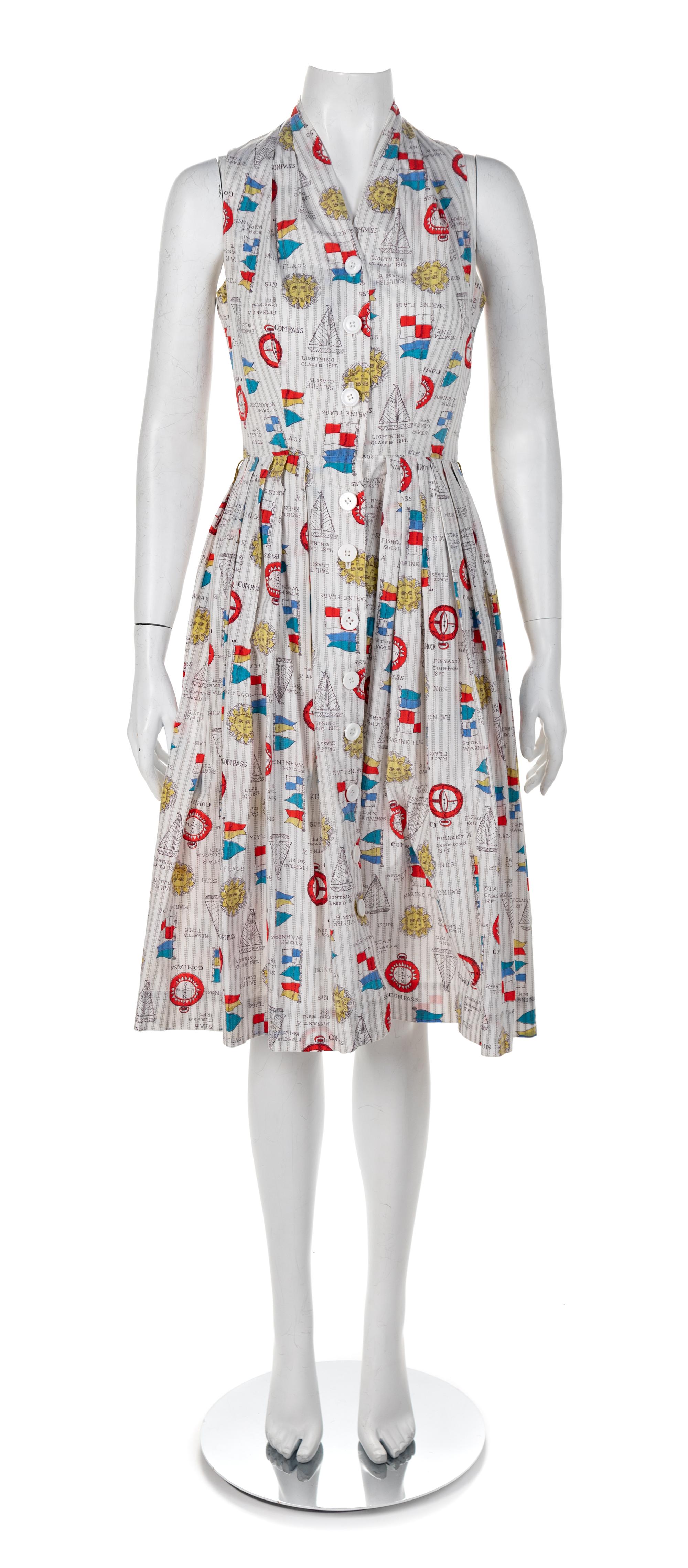 Walden Classics Sleeveless Nautical Print Dress, 1960s No size label