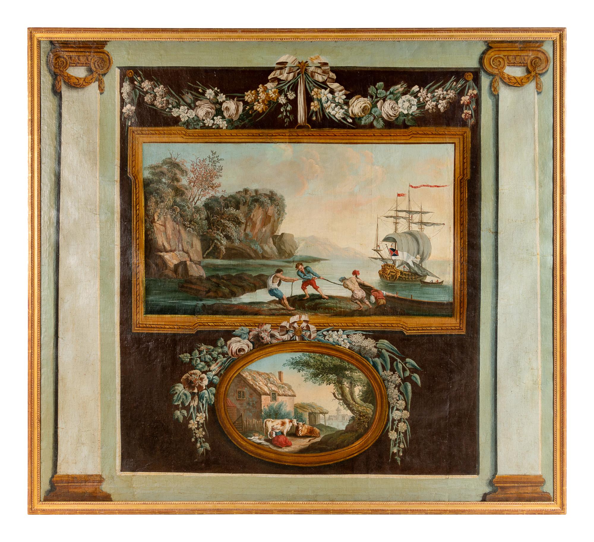 Ten French Painted Canvas Panels of Various Ports of France