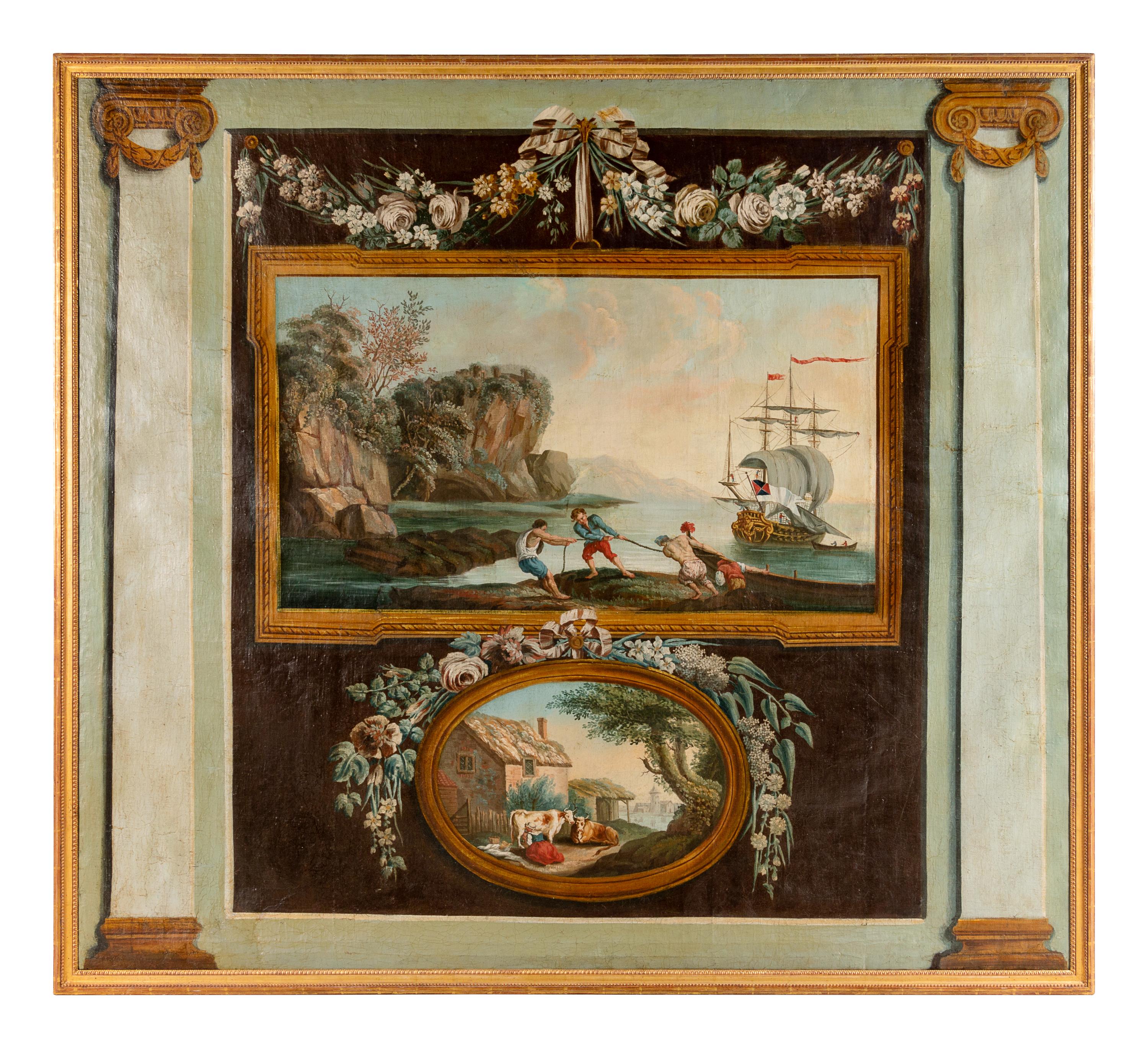 Ten French Painted Canvas Panels of Various Ports of France