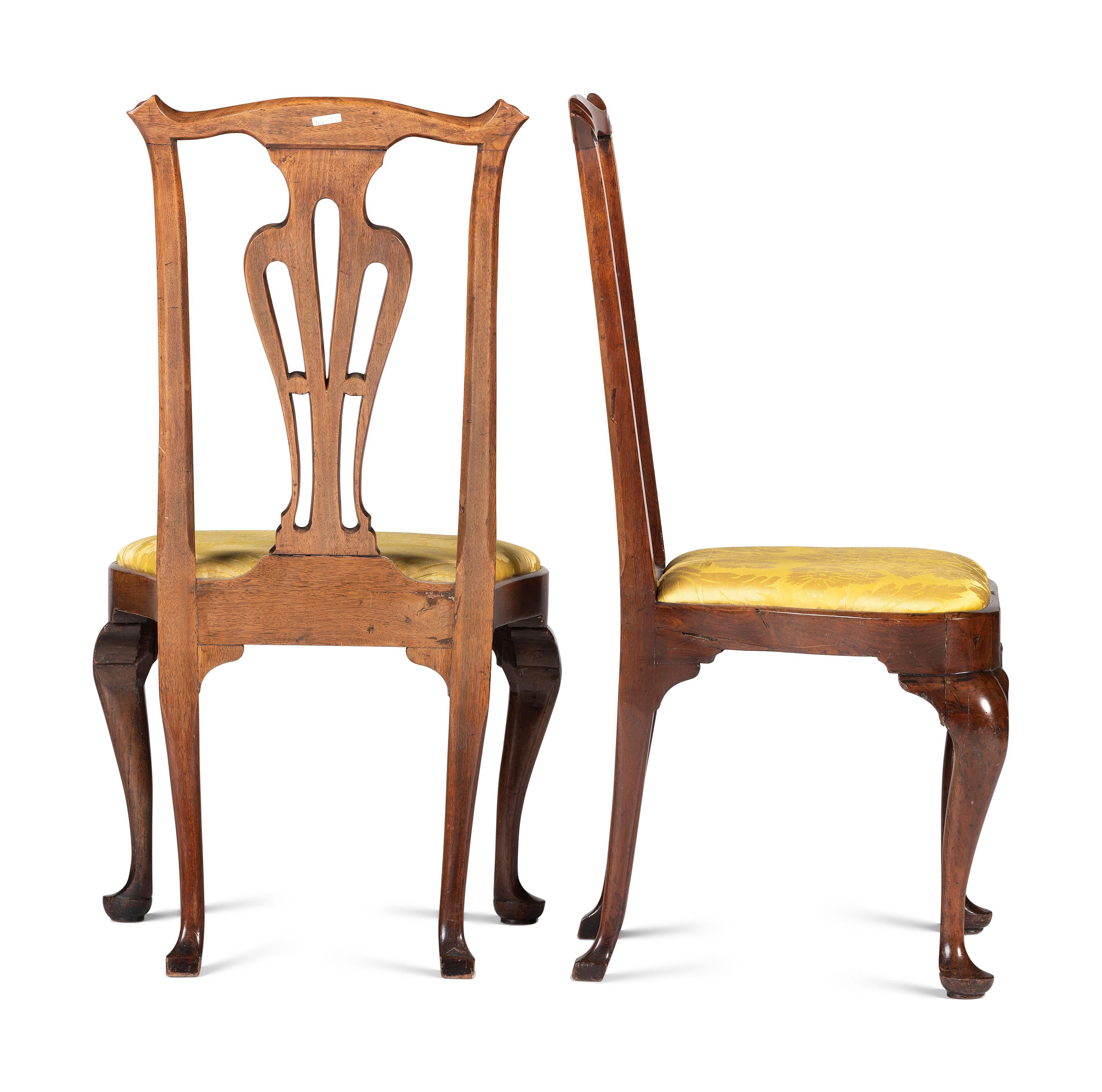 A Pair of Queen Anne Carved Walnut Side Chairs
