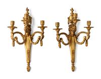 A Pair of Louis XVI Style Gilt Bronze Three-Light Sconces