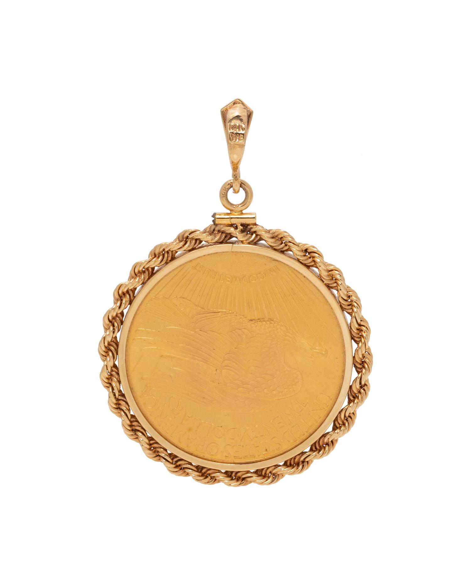 YELLOW GOLD AND US $20 LIBERTY COIN PENDANT