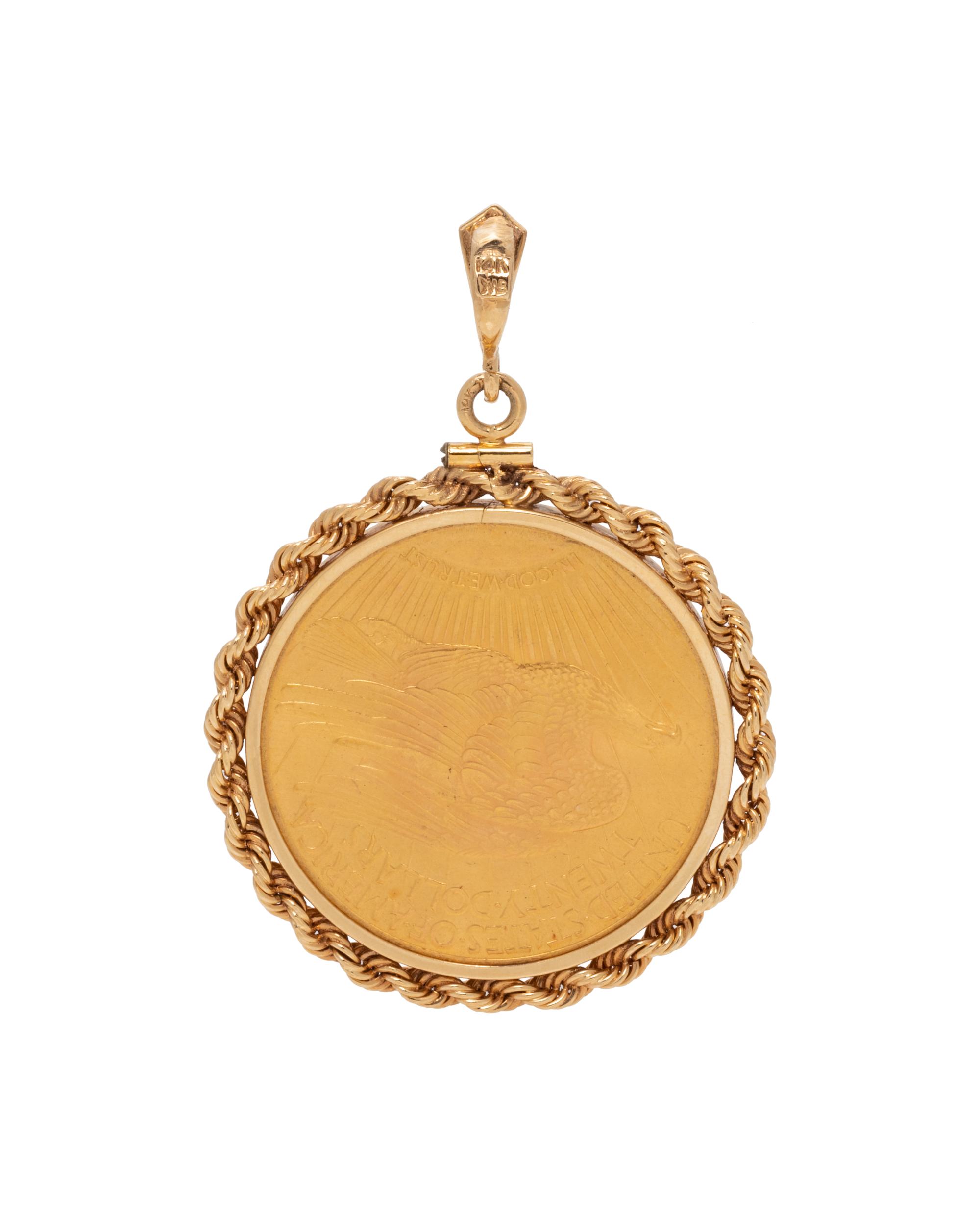 YELLOW GOLD AND US $20 LIBERTY COIN PENDANT