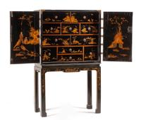 A George II Style Lacquered Cabinet on Stand Height overall 64 x width 38 x depth 19 inches. — LATE 18TH/EARLY 19TH CENTURY