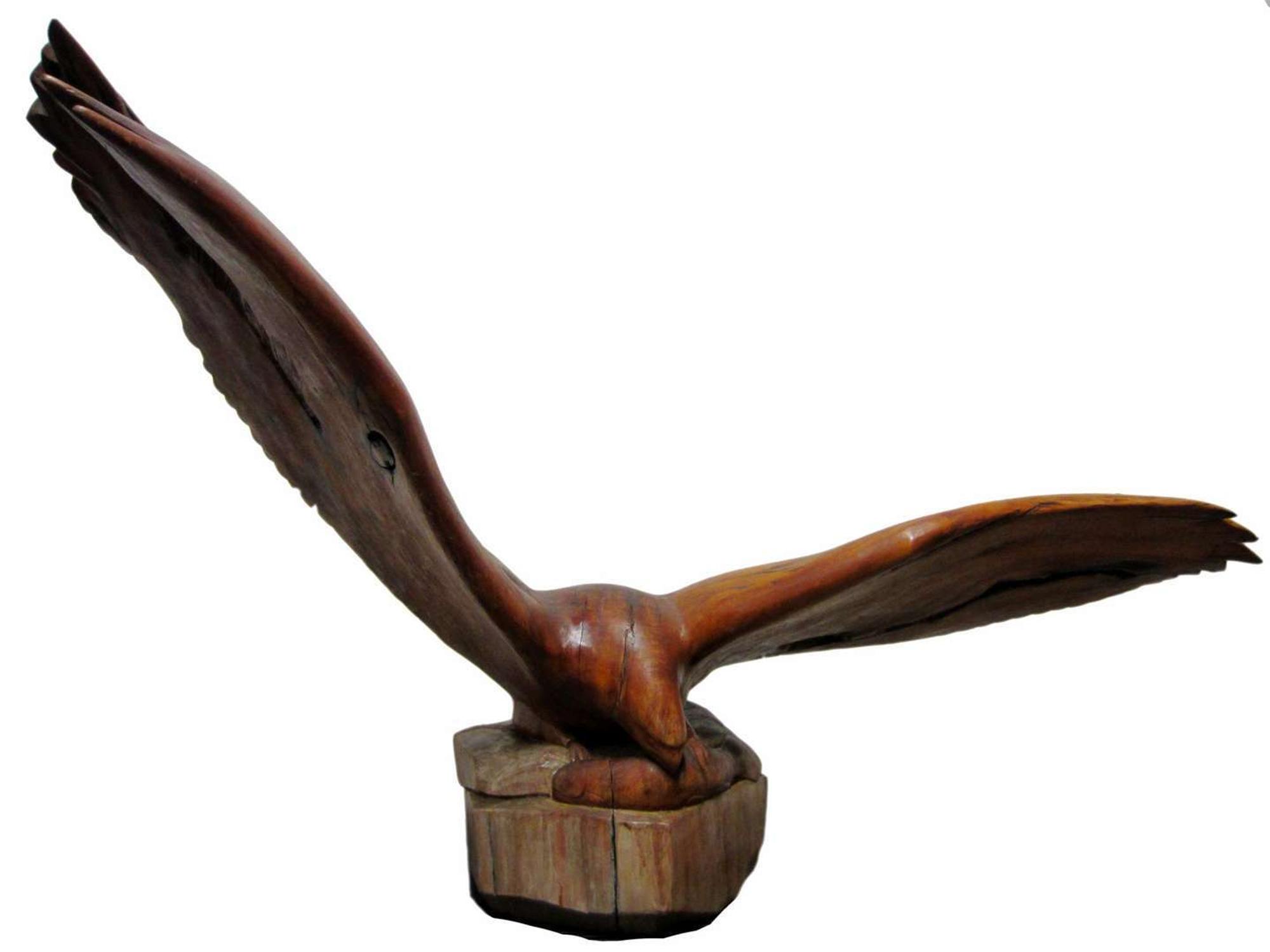 Large carved wood figure of an eagle leo moore, 20th century