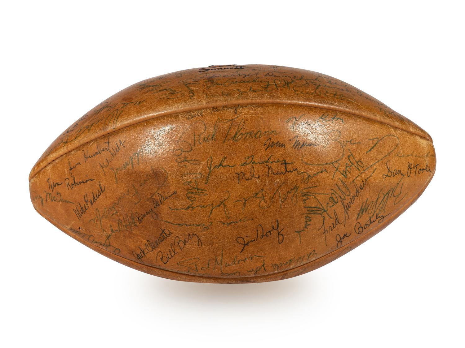 A 1970 Notre Dame Team Signed Autograph Football and Ara Parseghian Signed Large Format Photograph (Beckett Authentication Services BAS Certified)