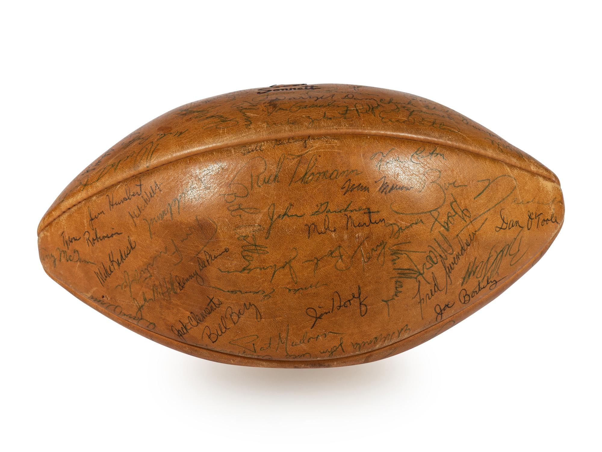 A 1970 Notre Dame Team Signed Autograph Football and Ara Parseghian Signed Large Format Photograph (Beckett Authentication Services BAS Certified)