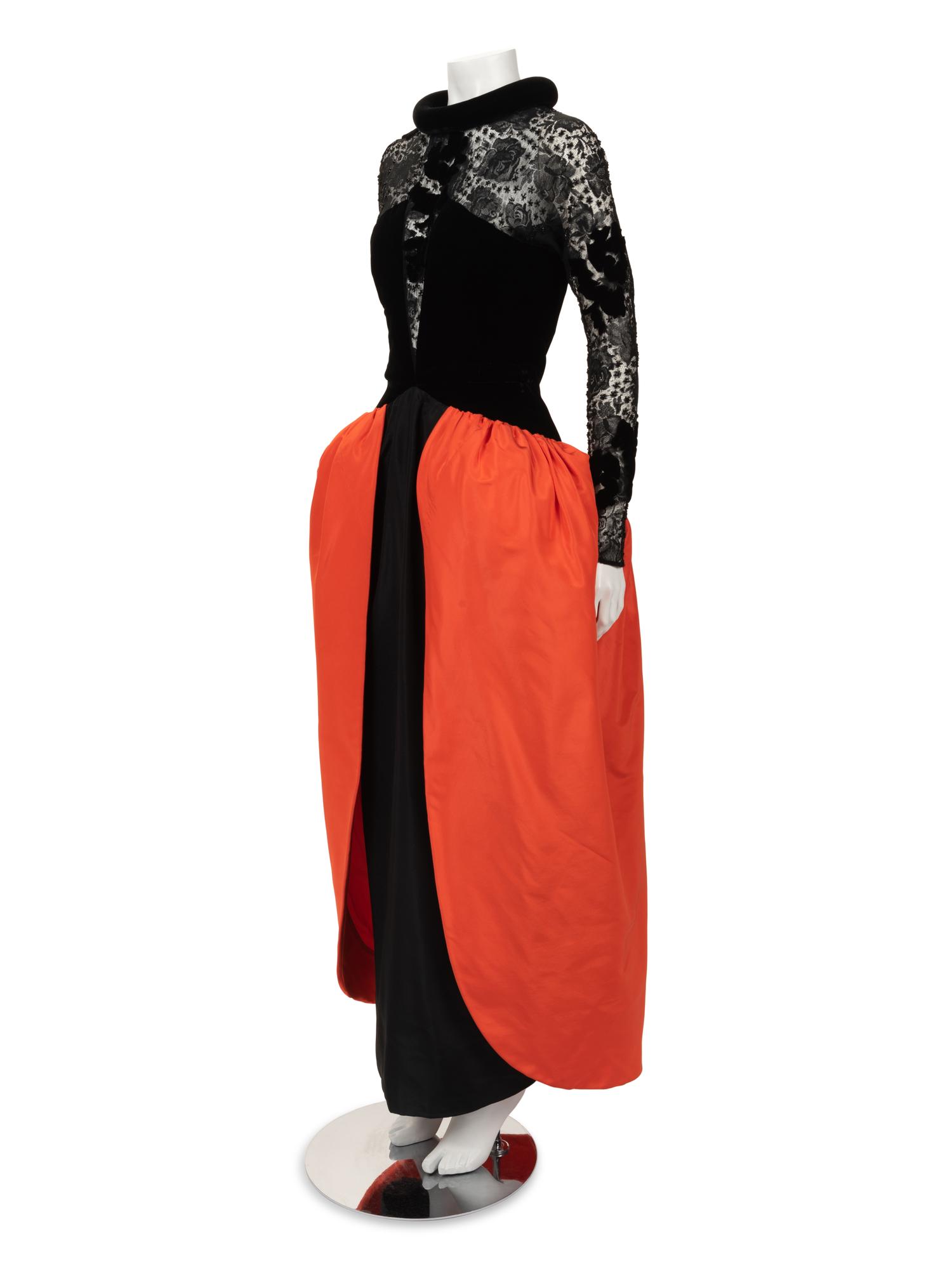 Givenchy Haute Couture Velvet and Taffeta Dress with Rolled Neck, Fall 1978