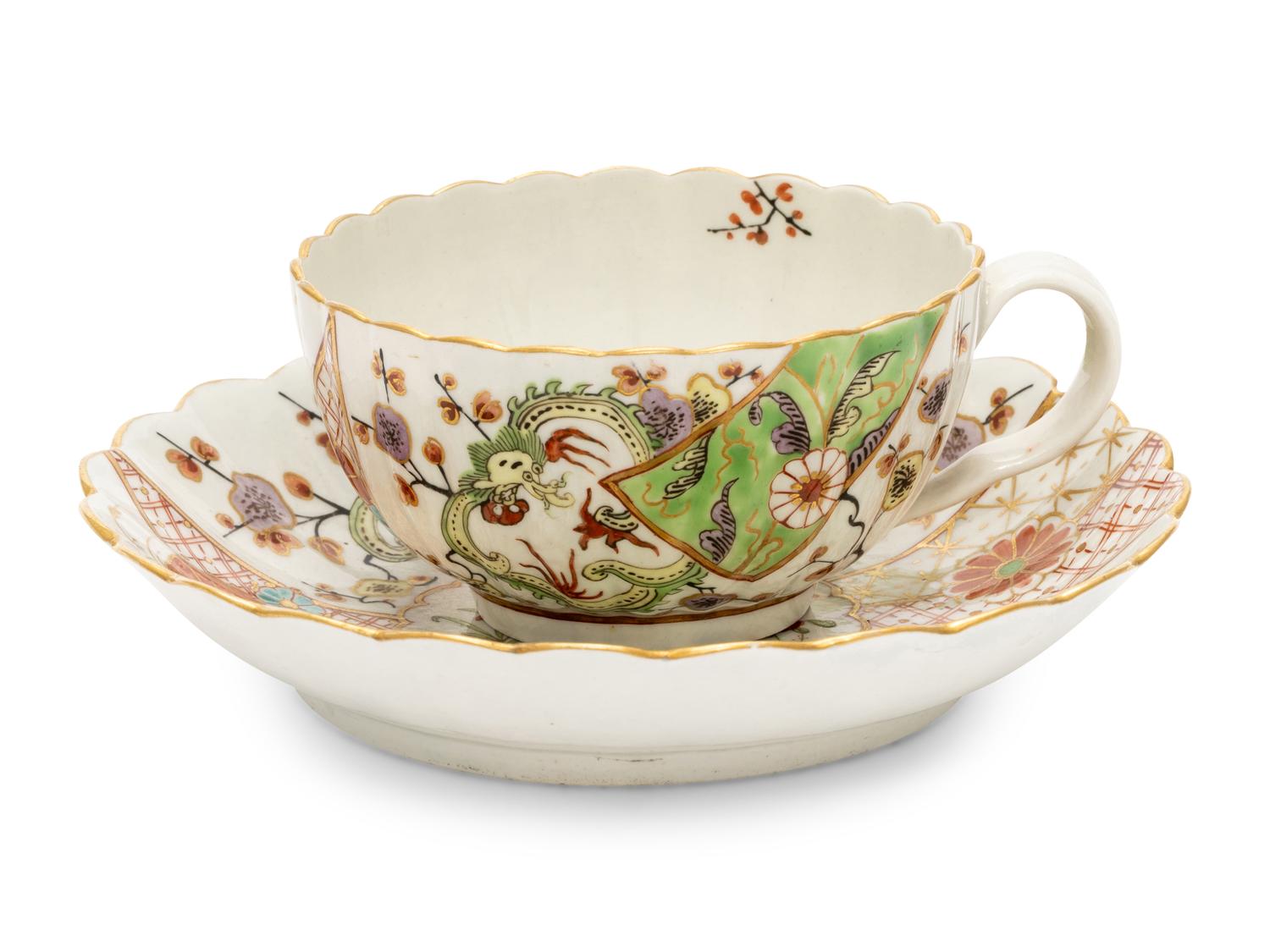 A Worcester Porcelain Teacup and Saucer