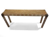 A Brass Mounted Bamboo Carved Console Table and Pair of Stools