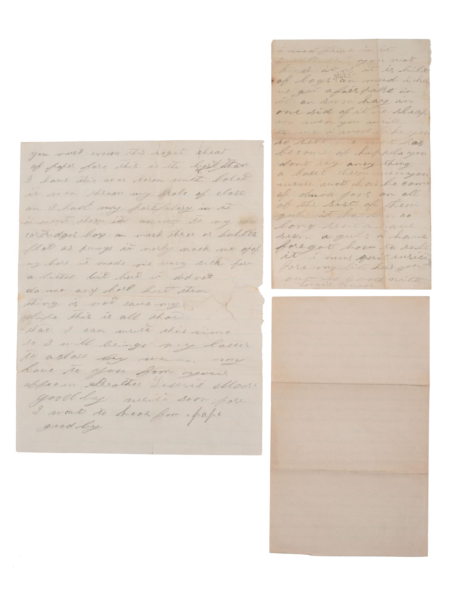 [CIVIL WAR]. Letters of Lewis Moore, Co. B, 1st Pennsylvania Cavalry.