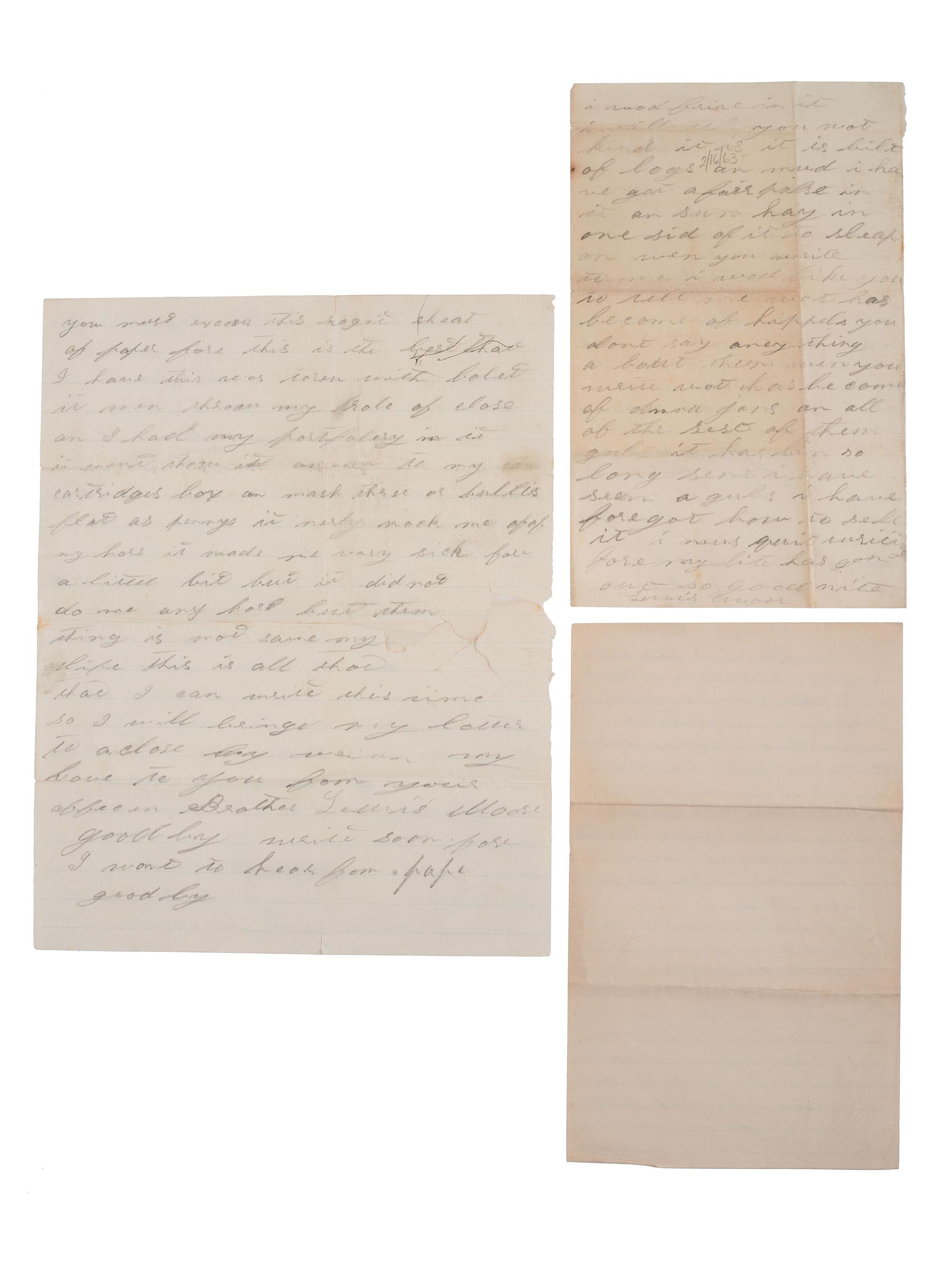 [CIVIL WAR]. Letters of Lewis Moore, Co. B, 1st Pennsylvania Cavalry.