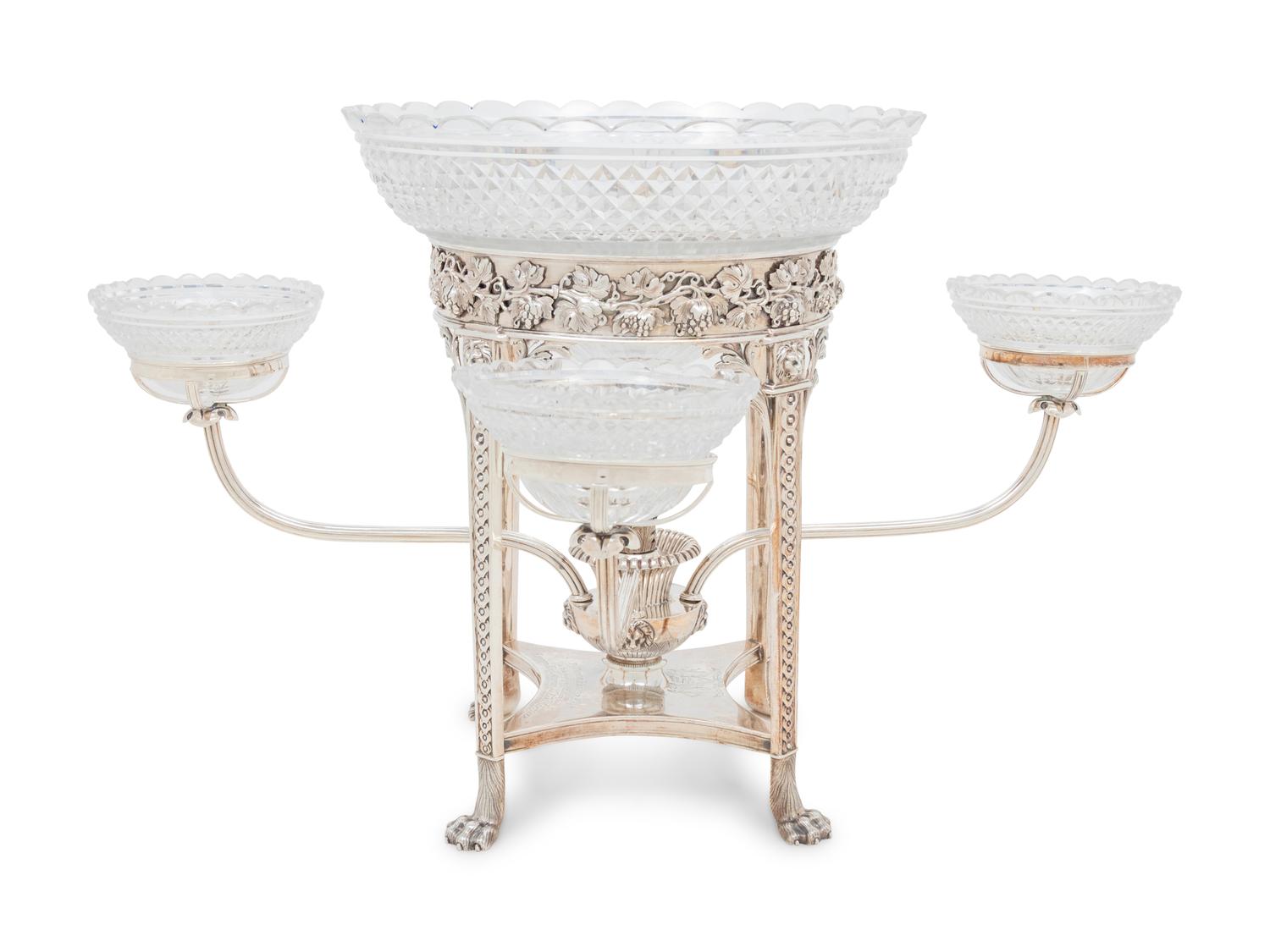 A George III Silver and Cut-Glass Epergne