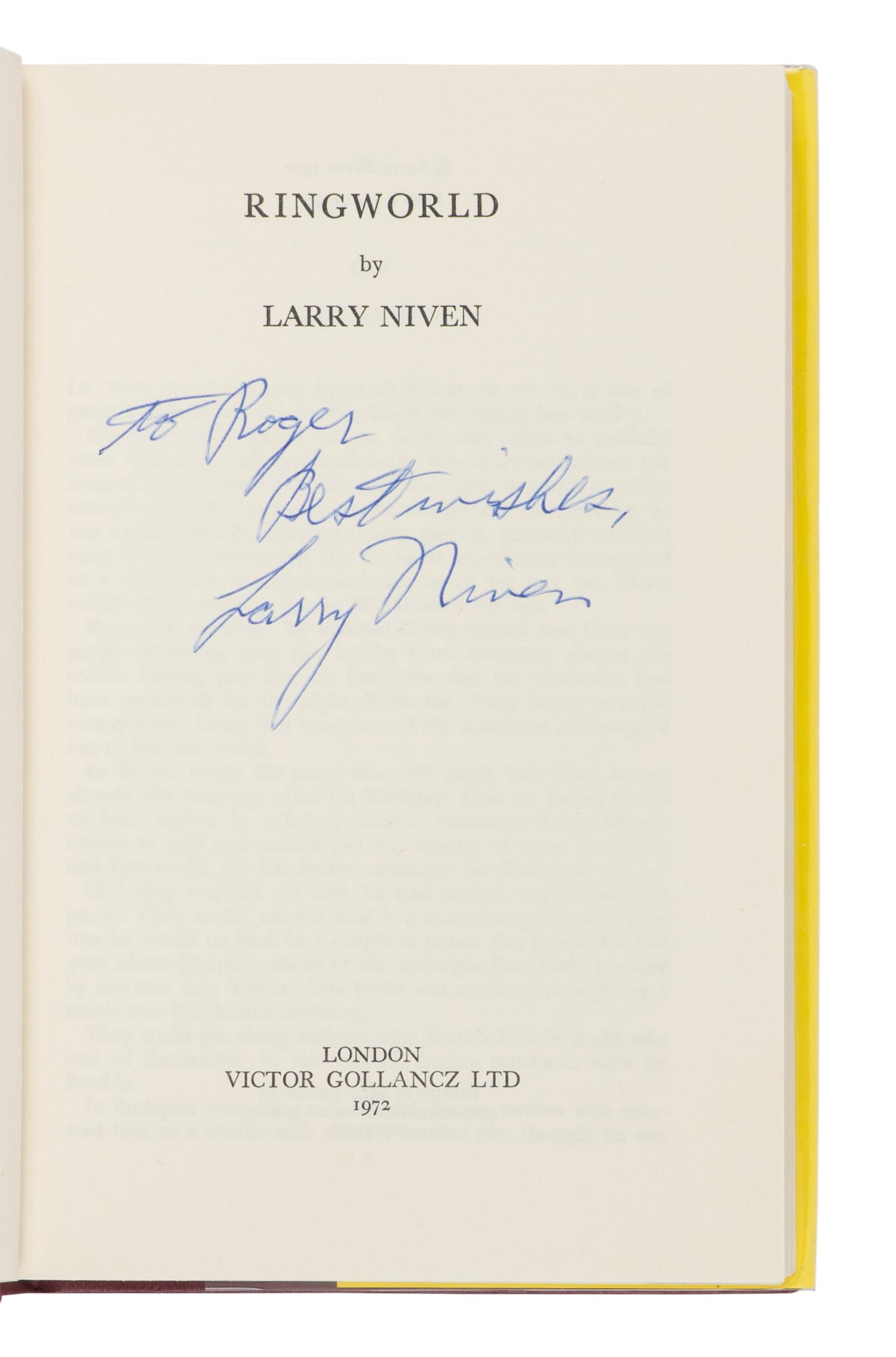 NIVEN, Larry (b.1938). Ringworld . London: Victor Gollancz Ltd., 1972.