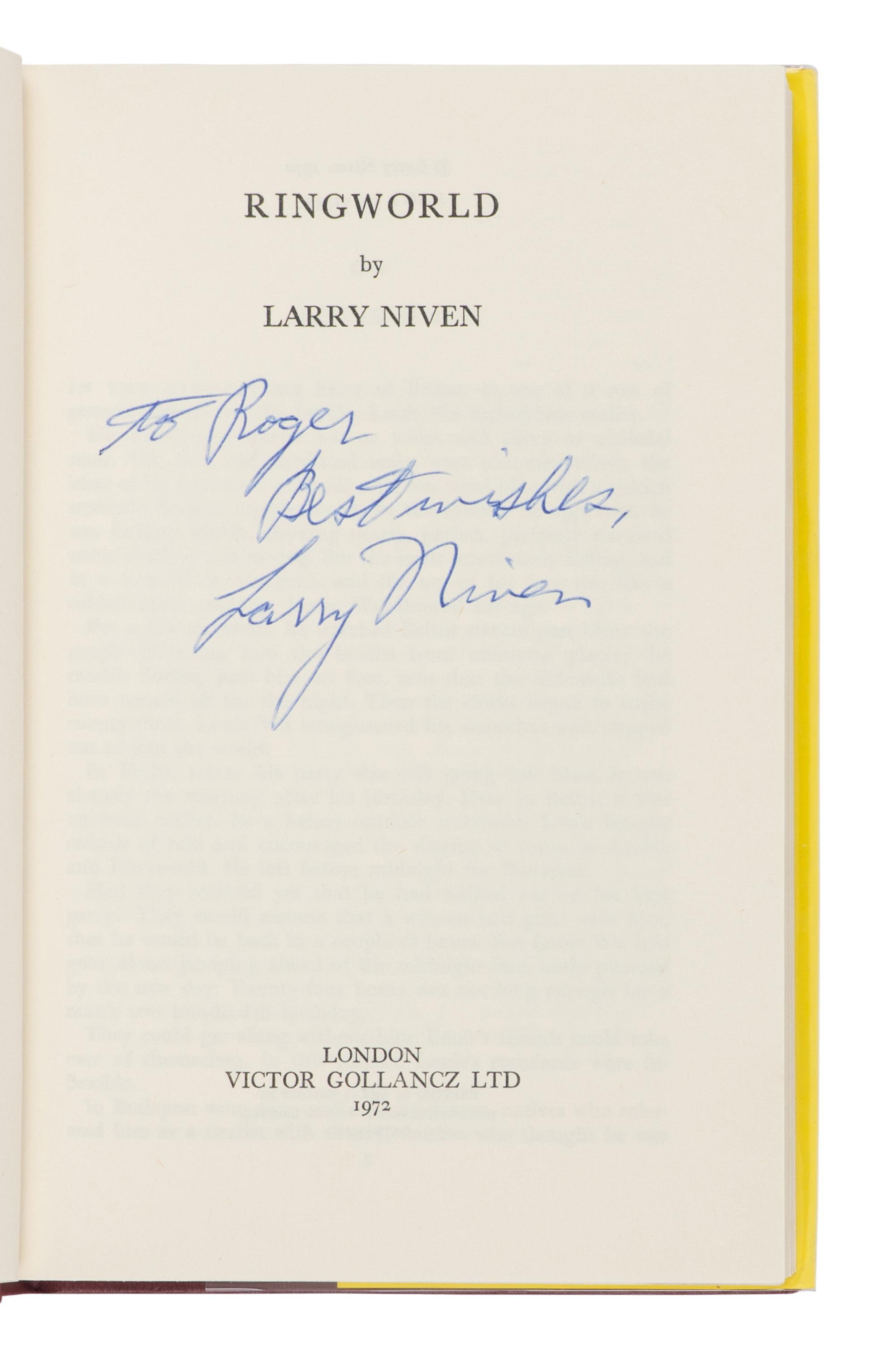 NIVEN, Larry (b.1938). Ringworld . London: Victor Gollancz Ltd., 1972.