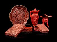 Five Chinese Carved Red Lacquer Articles