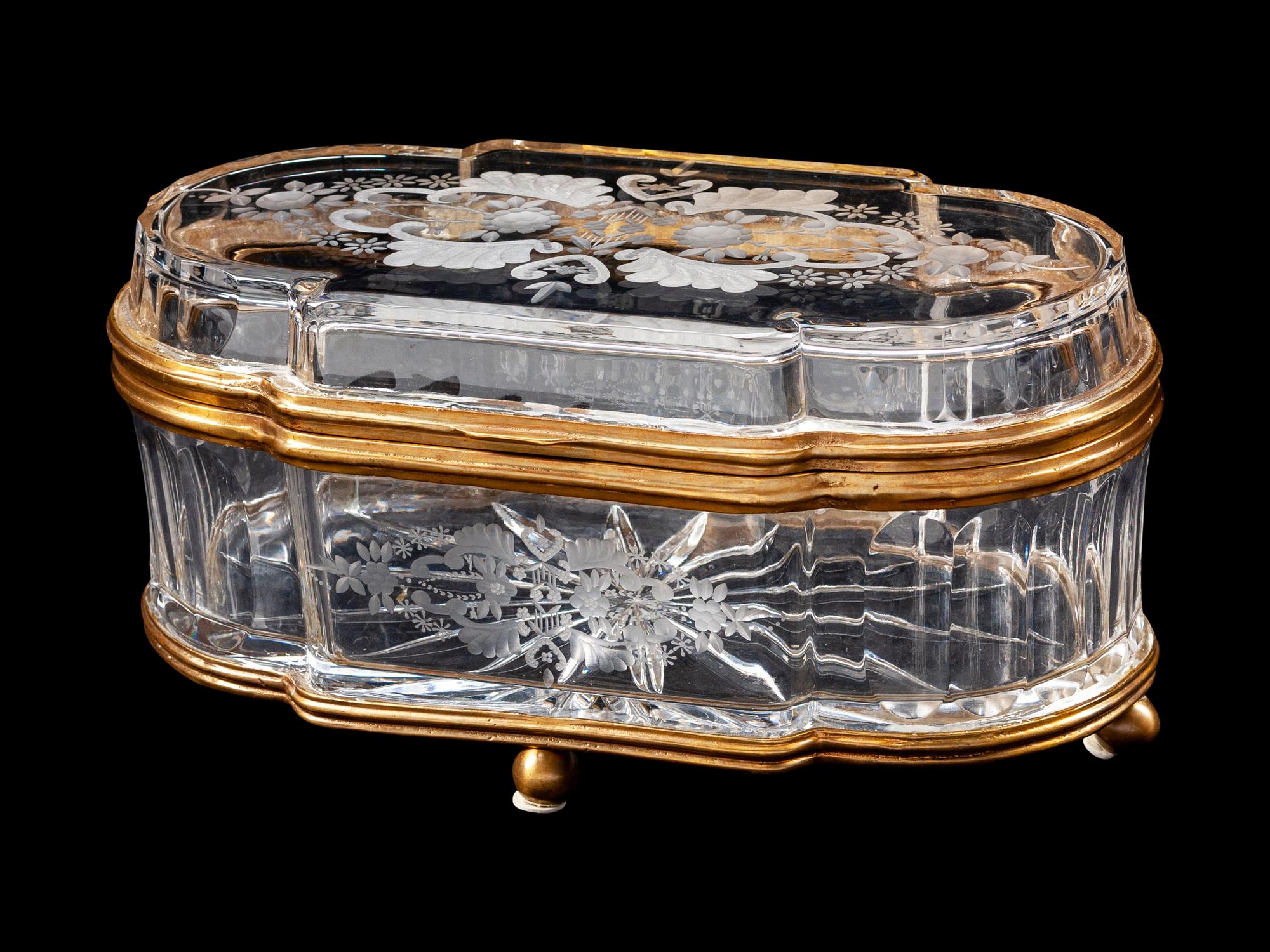 A French Gilt Bronze Mounted Etched Glass Box