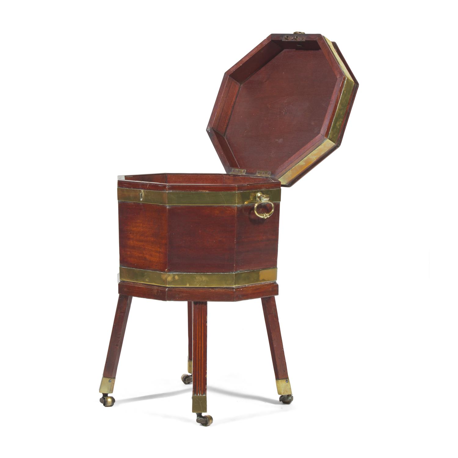 A George III Octagonal Brass-Bound Mahogany Cellarette