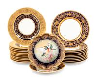 A Collection of Gilt and Cobalt Decorated Porcelain Plates