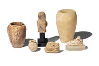 Six Egyptian Stone Vessels and Figures