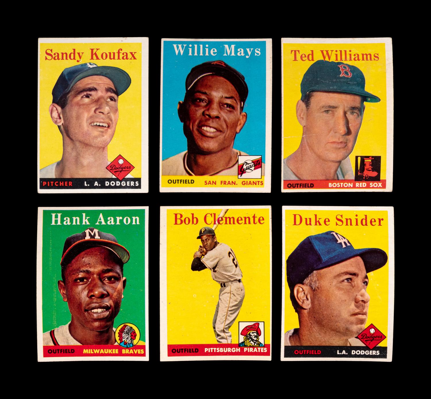 A Group of Six 1958 Topps Hall of Famer Baseball Cards,
