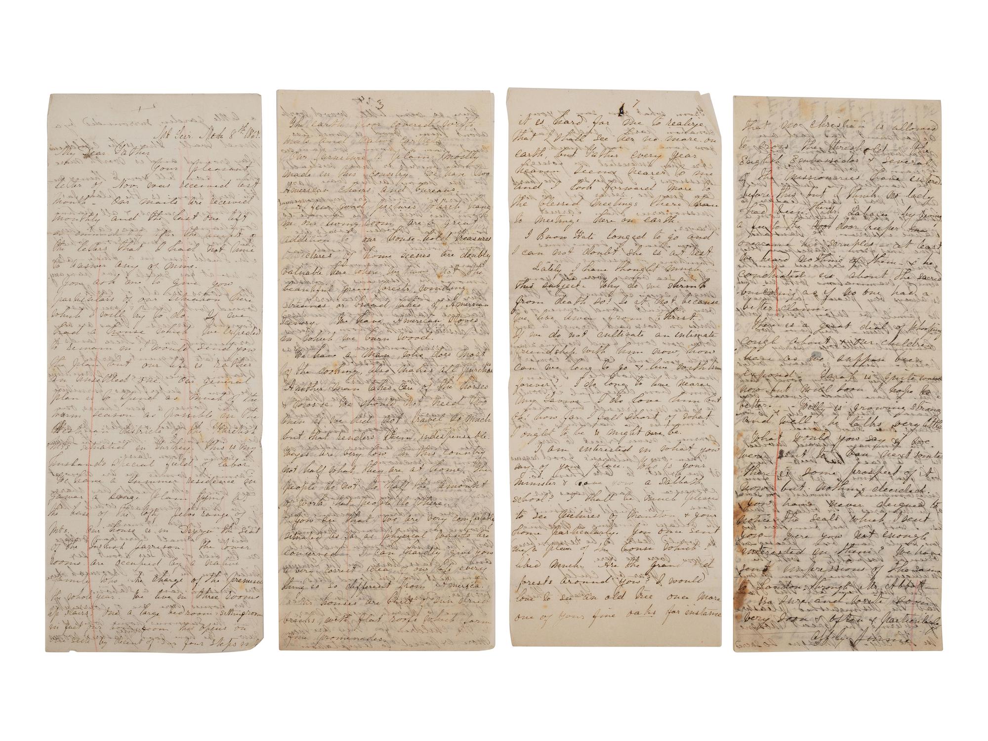 [RELIGION] -- SHEDD, Sarah Dawes (1836-1921). Archive featuring letters written by pioneering missionary Sarah Dawes Shedd while serving in modern-day Turkey, Iraq, and Iran, 1859-1893.