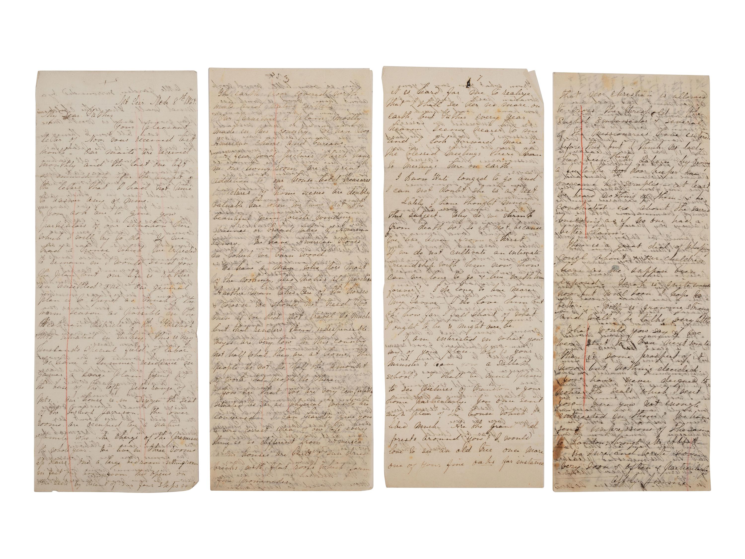 [RELIGION] -- SHEDD, Sarah Dawes (1836-1921). Archive featuring letters written by pioneering missionary Sarah Dawes Shedd while serving in modern-day Turkey, Iraq, and Iran, 1859-1893.