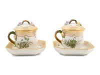 A Set of Eight Royal Copenhagen Flora Danica Pots de Crème and Saucers