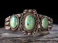 Stamped Silver Split Shank Cuff Bracelet. with Turquoise Cabochons