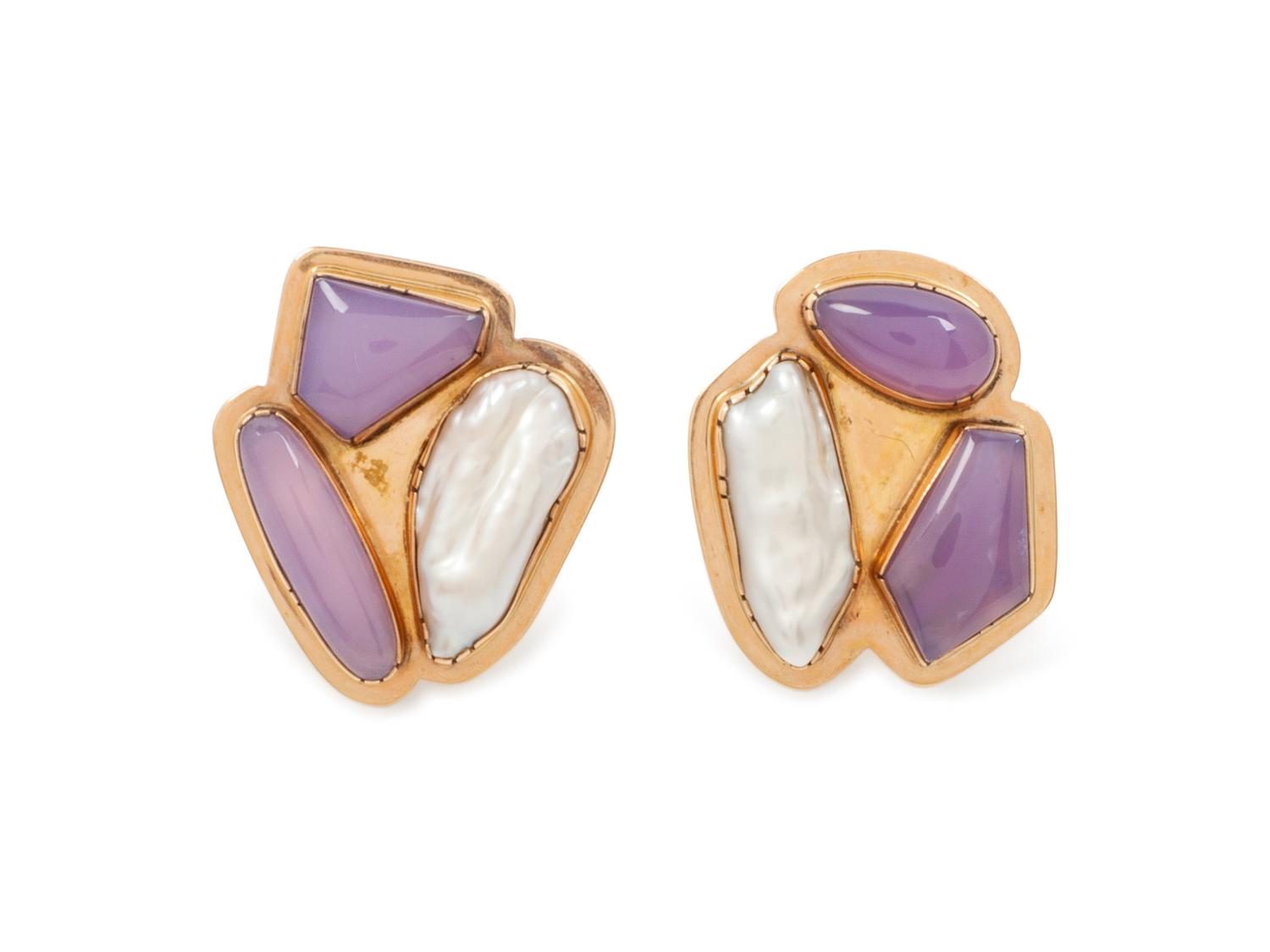 14k Gold Earrings, with Inlaid Stones