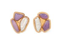 14k Gold Earrings, with Inlaid Stones