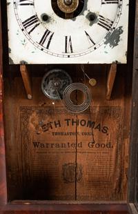 A Classical Mahogany Veneered Eglomise and Reverse-Painted Glass Inset Shelf Clock