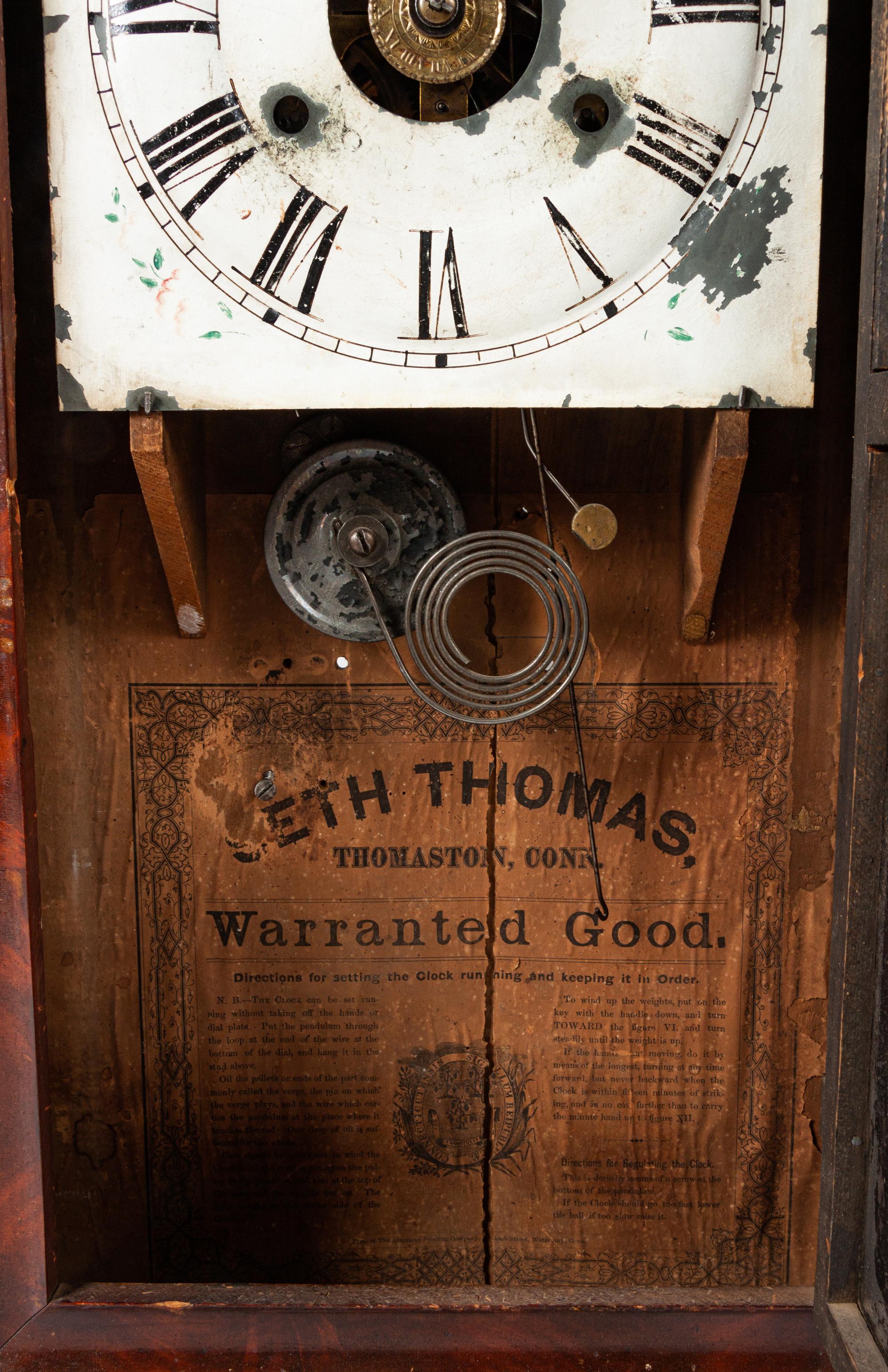A Classical Mahogany Veneered Eglomise and Reverse-Painted Glass Inset Shelf Clock