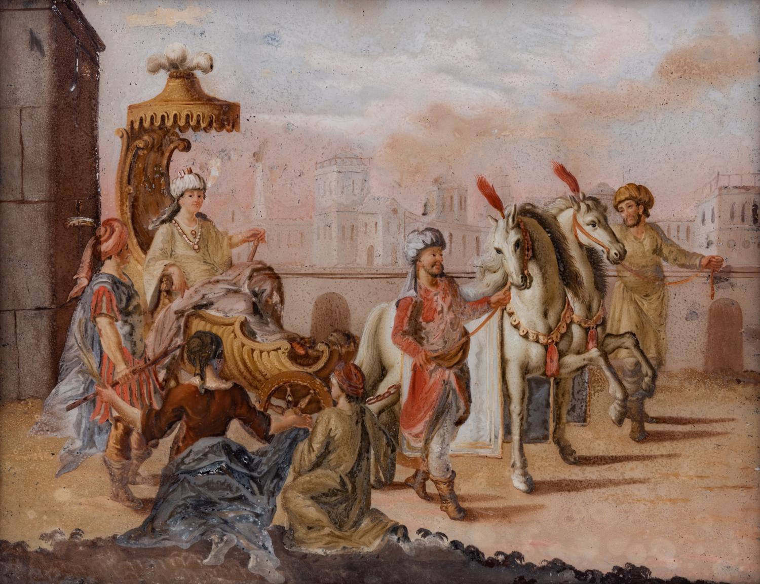 A Continental Reverse Painting on Glass
