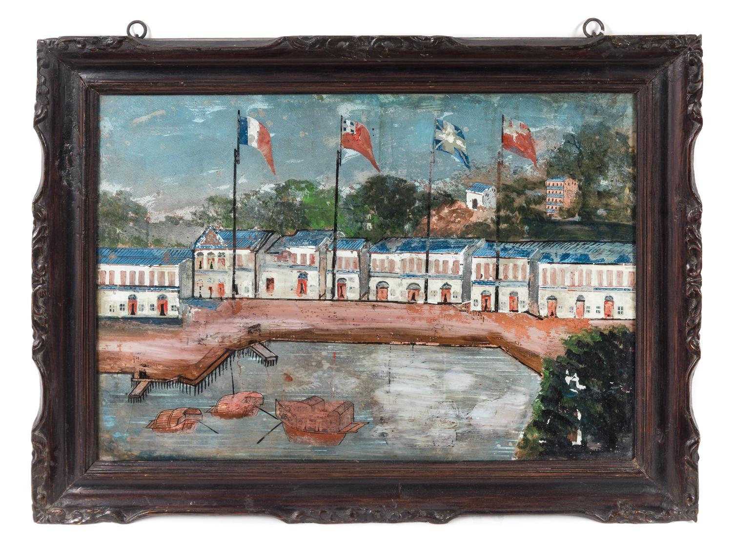 Two Chinese Reverse Paintings on Glass Height 13 5/8 x width 19 3/8 inches (visible).