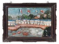 Two Chinese Reverse Paintings on Glass Height 13 5/8 x width 19 3/8 inches (visible).