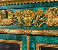 A Louis XVI Style Gilt Bronze Mounted Malachite Veneered Vitrine Cabinet