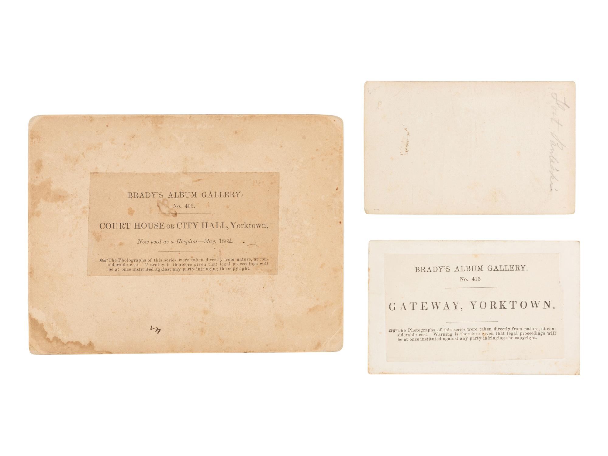 [CIVIL WAR]. 5 mounted Brady photographs related to Yorktown, incl. African American soldiers.