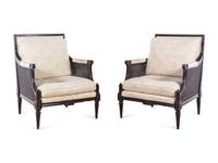 A Pair of Louis XVI Style Cane Upholstered Bergères