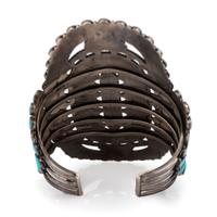 Large Sterling Silver and Turquoise Cluster Cuff Bracelet