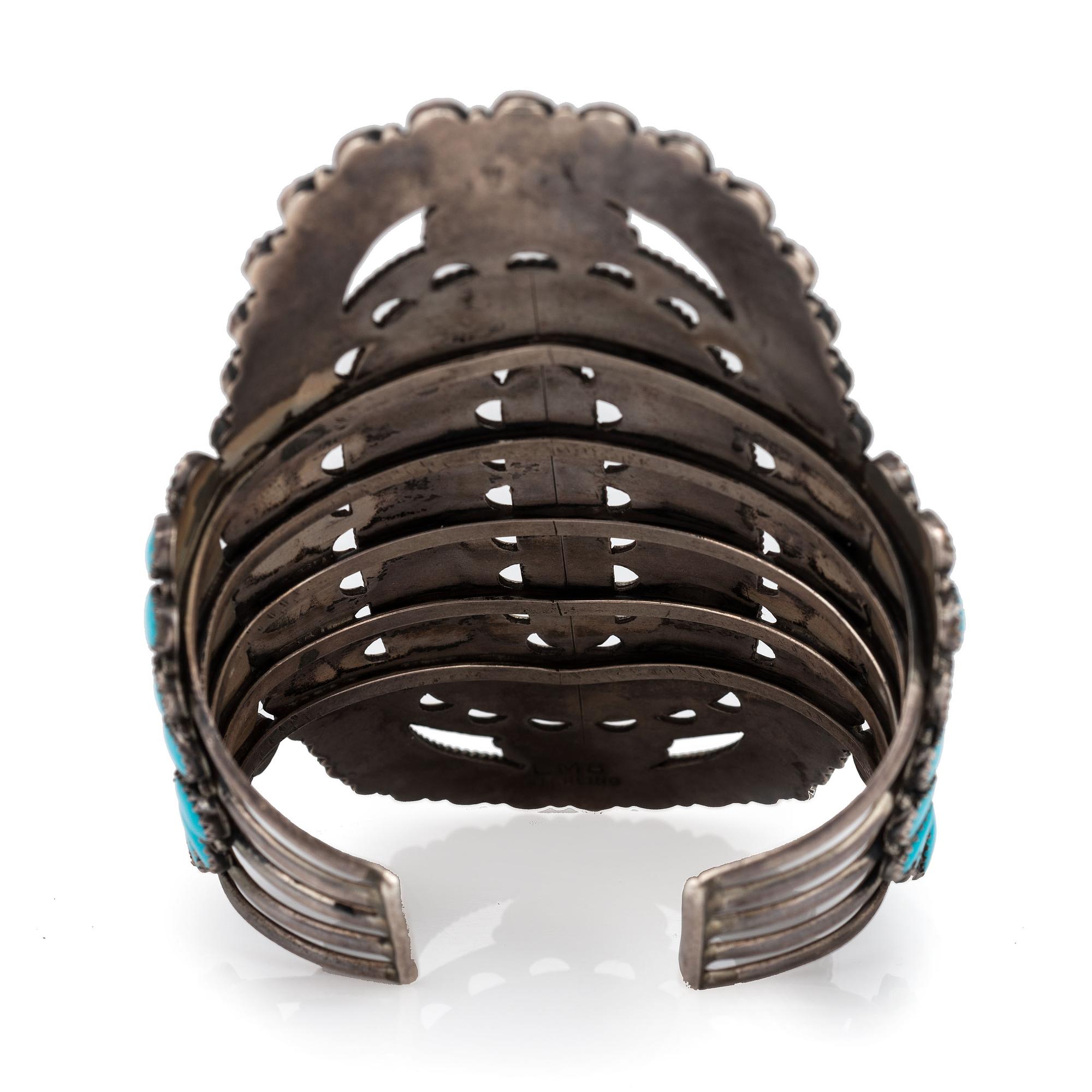 Large Sterling Silver and Turquoise Cluster Cuff Bracelet