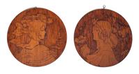 Two Art Nouveau Carved Wood Plaques Diameter 10 inches.
