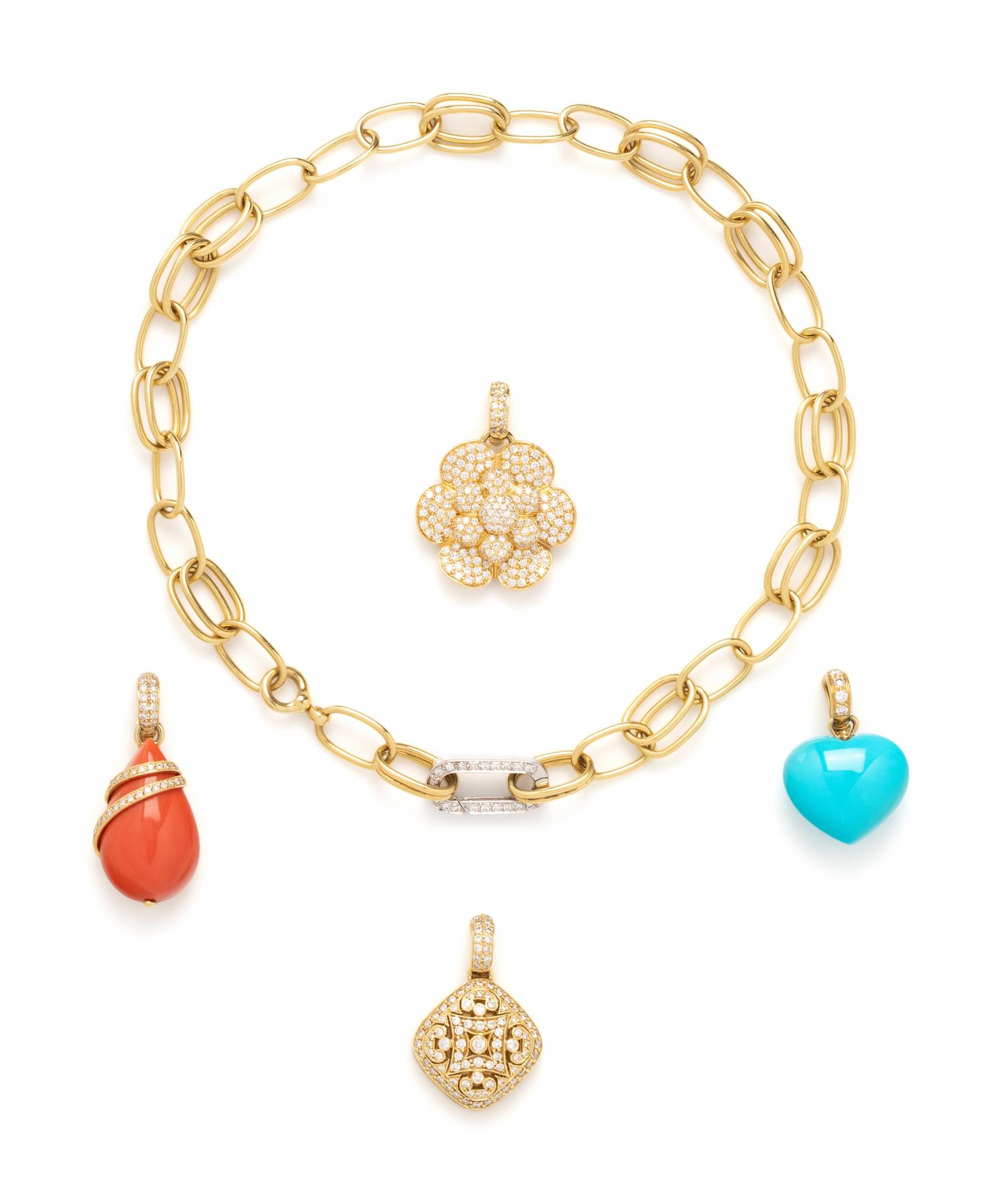 BICOLOR GOLD AND DIAMOND CONVERTIBLE PENDANT NECKLACE