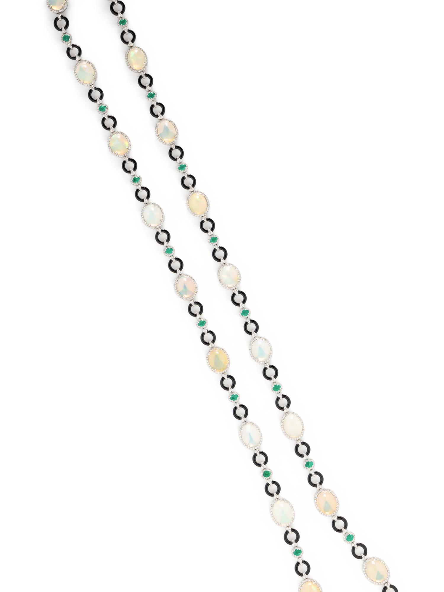 OPAL, ONYX, EMERALD, AND DIAMOND NECKLACE