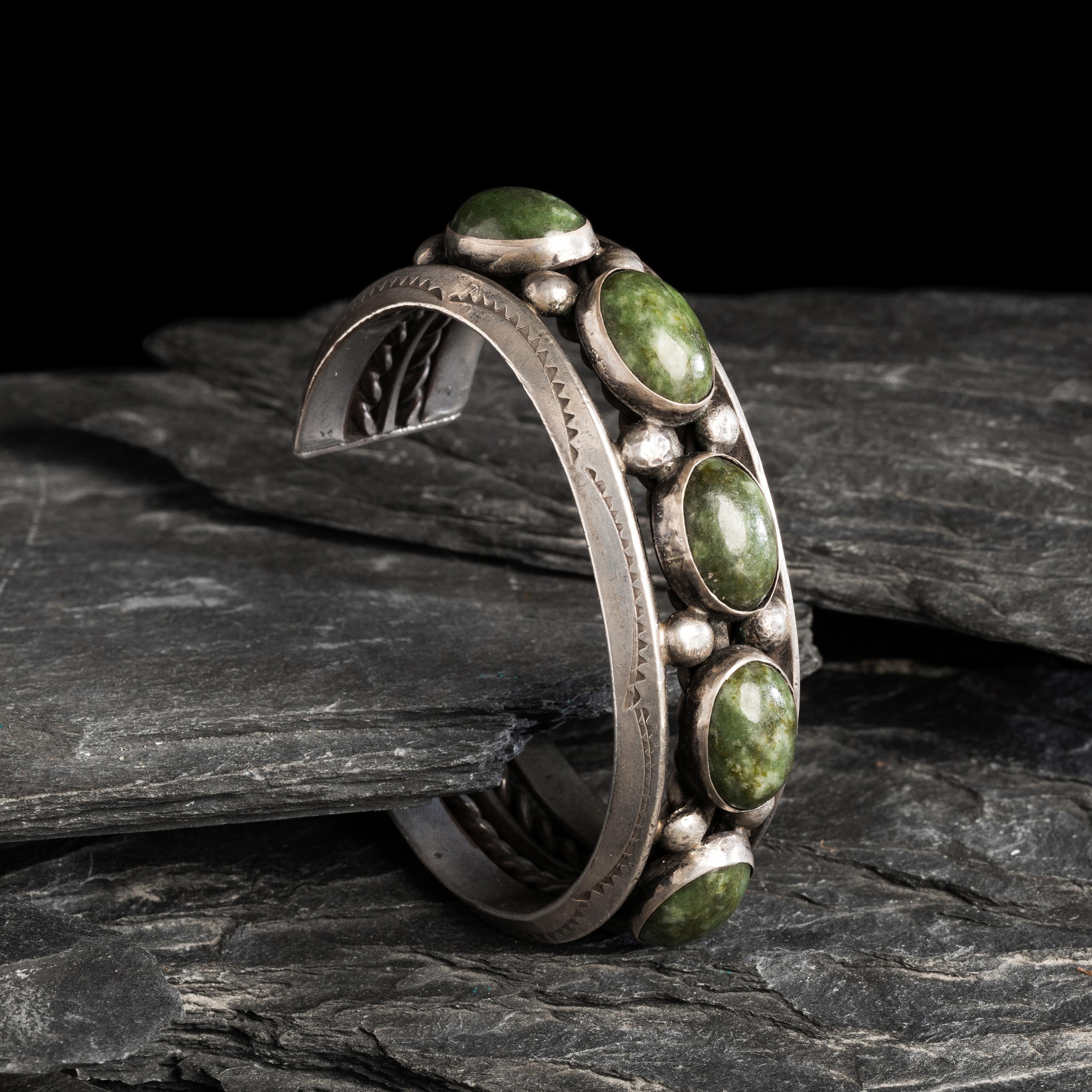 Navajo Silver and Jade Cuff Bracelet