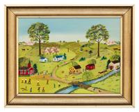 Grace McArthur (American, 1899–1986) — Landscapes with Streams, Figures and Homesteads, 2 works