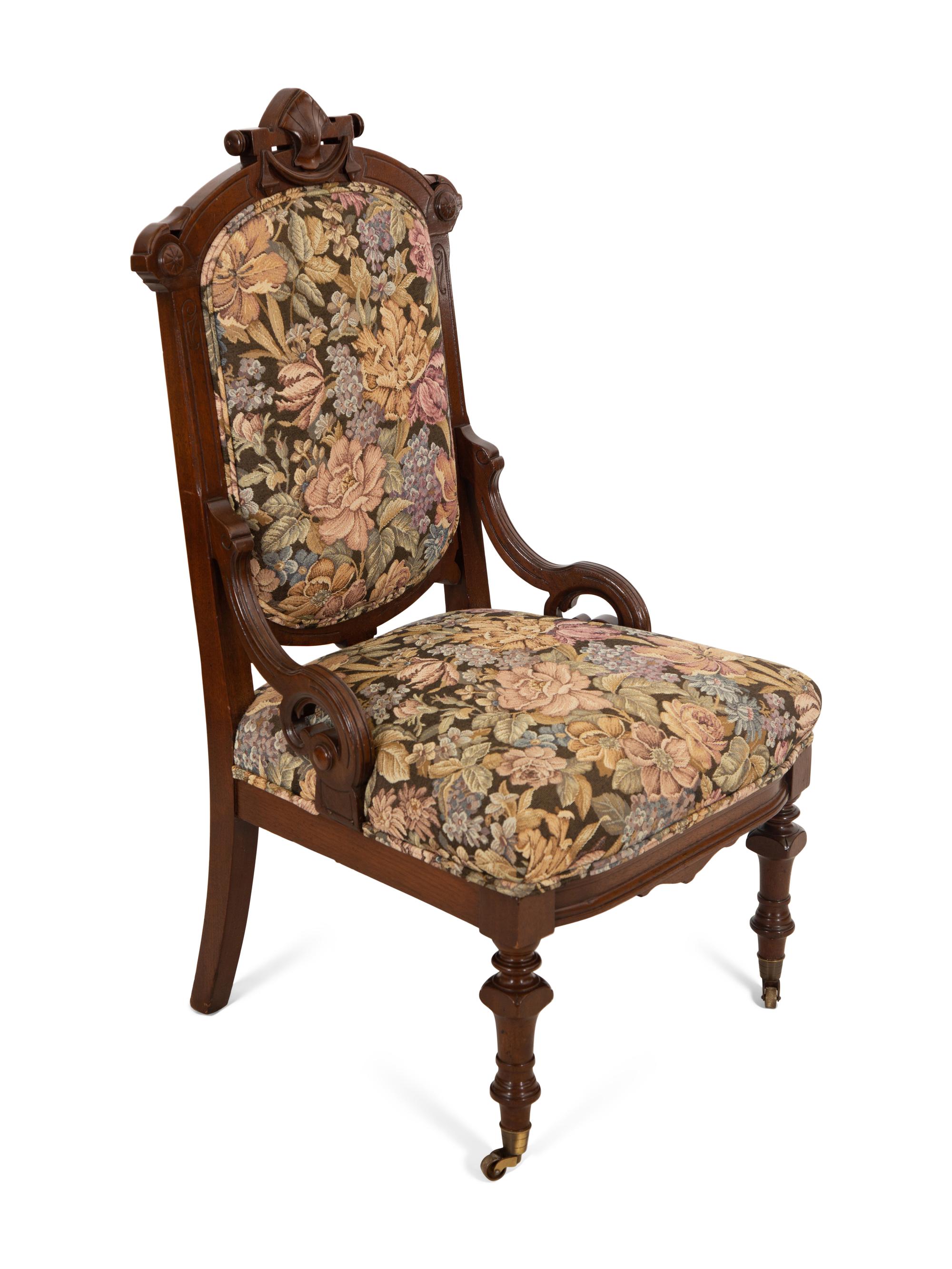 Two American Carved Mahogany Upholstered Chairs