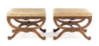 A Pair of Louis XVI Style Gilt Walnut Tabourets Height 18 x width 24 1/4 x depth 16 1/2 inches. — LATE 19TH/EARLY 20TH CENTURY