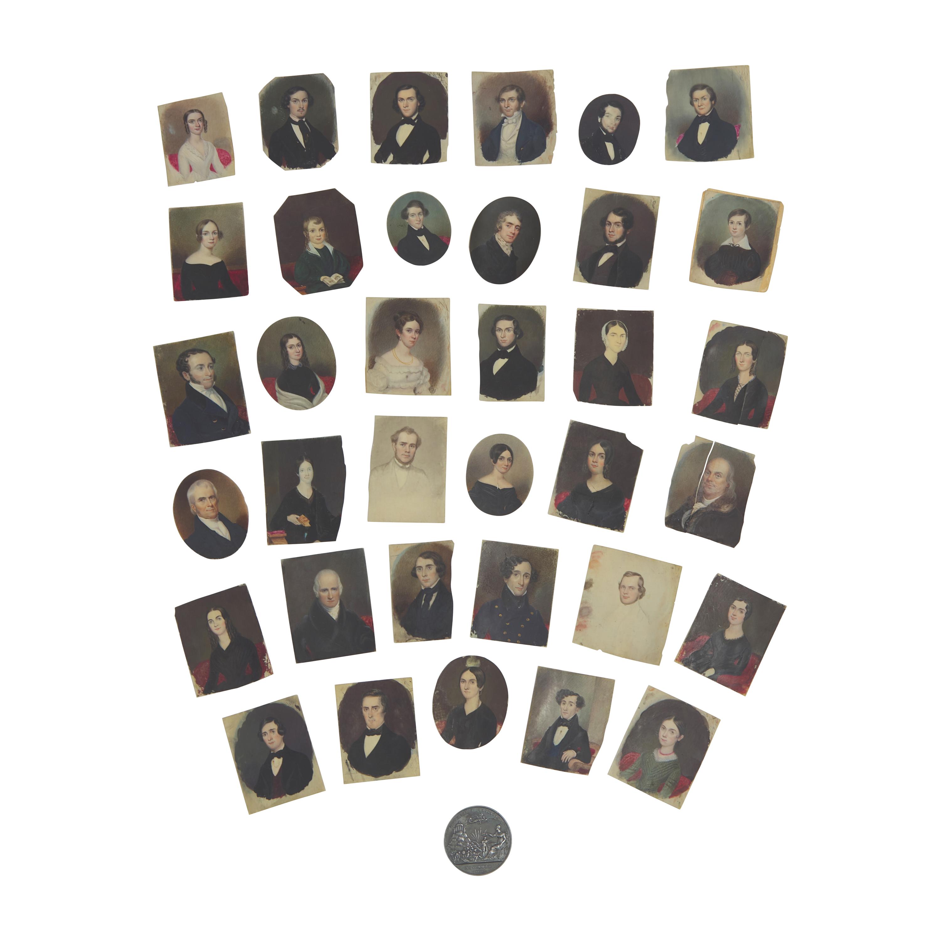 William H. Miller (active 1836-1860) — Rare Archive of Thirty-Five Portrait Miniatures Together with Silver Presentation Medallion, Circa 1840