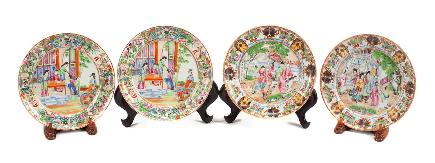 Two Pairs of Rose Canton Porcelain Plates Diameter 8 inches.